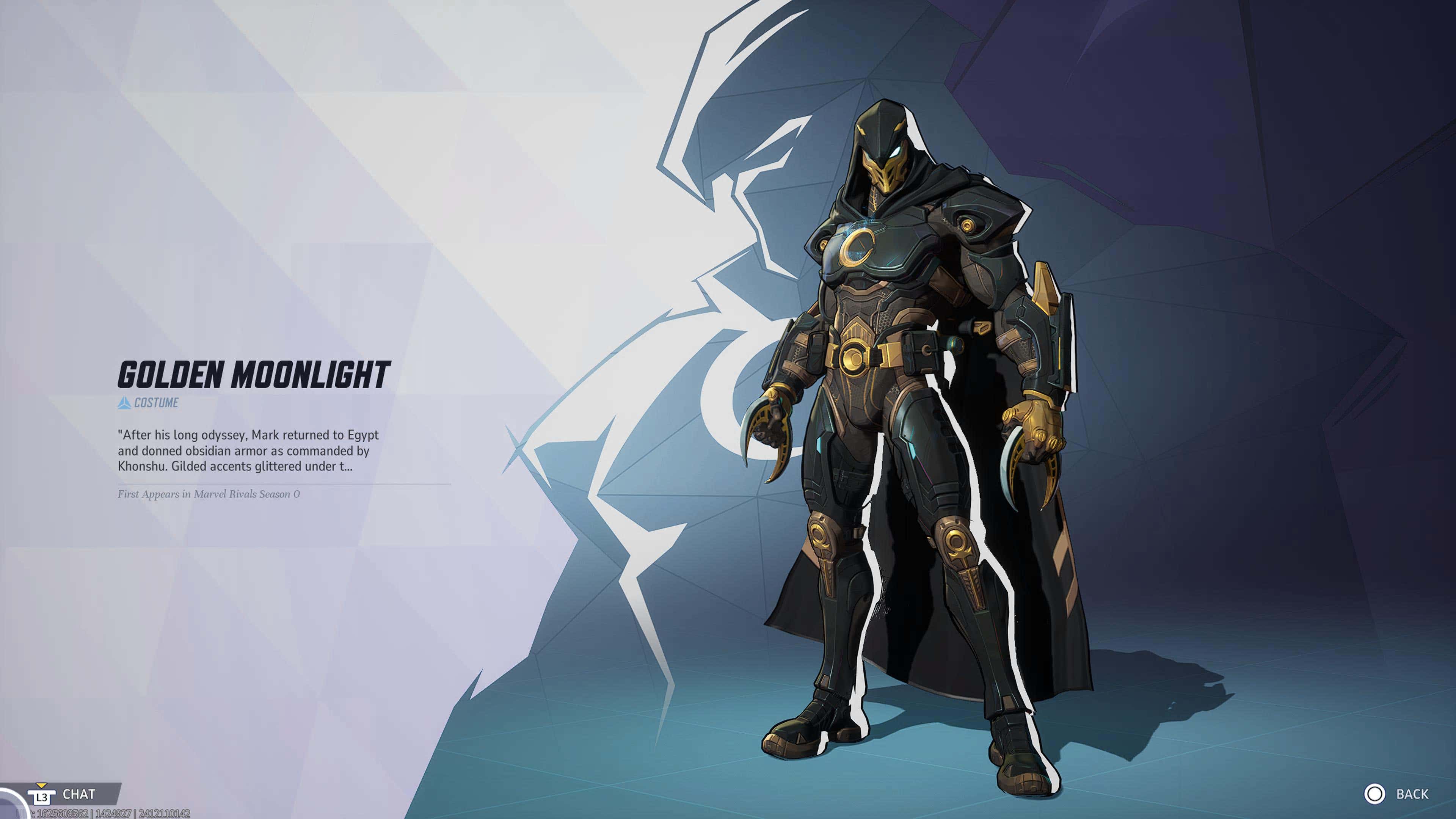 Moon Knight stands in his starting position with the Golden Moonlight skin.